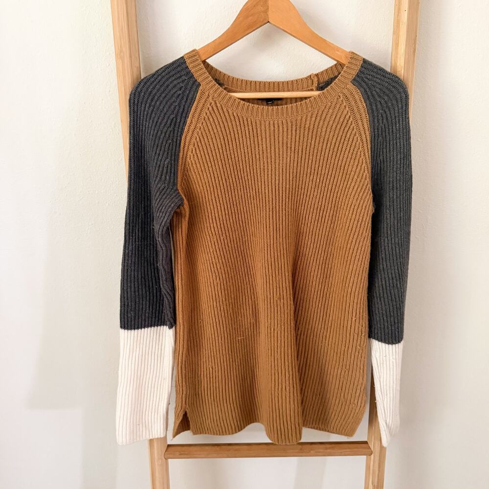 Talbots Colorblock Rib Knit Lambswool Blend Sweater Brown Gray Women’s Small